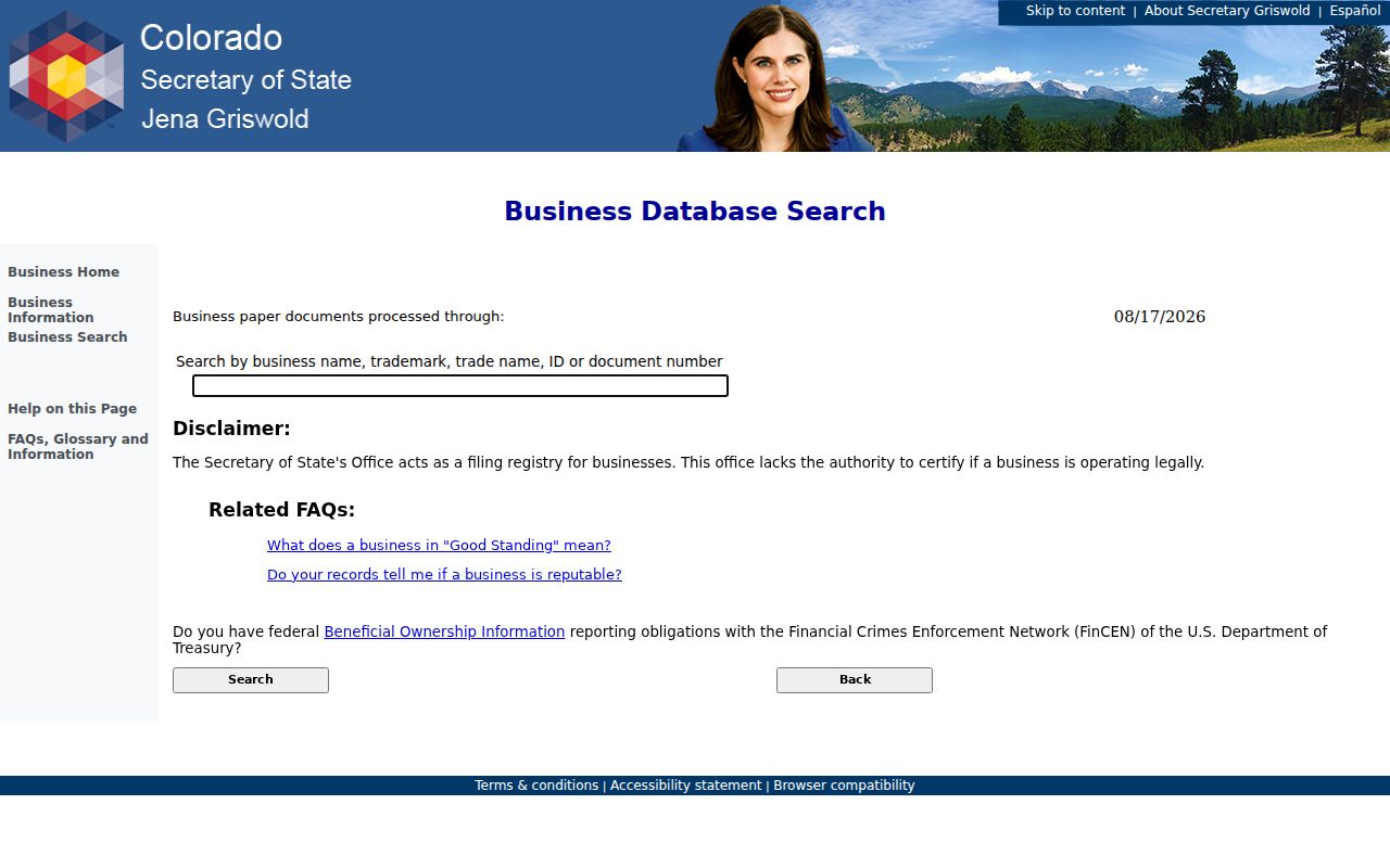 Louisville resident lookup Colorado Secretary of State business search