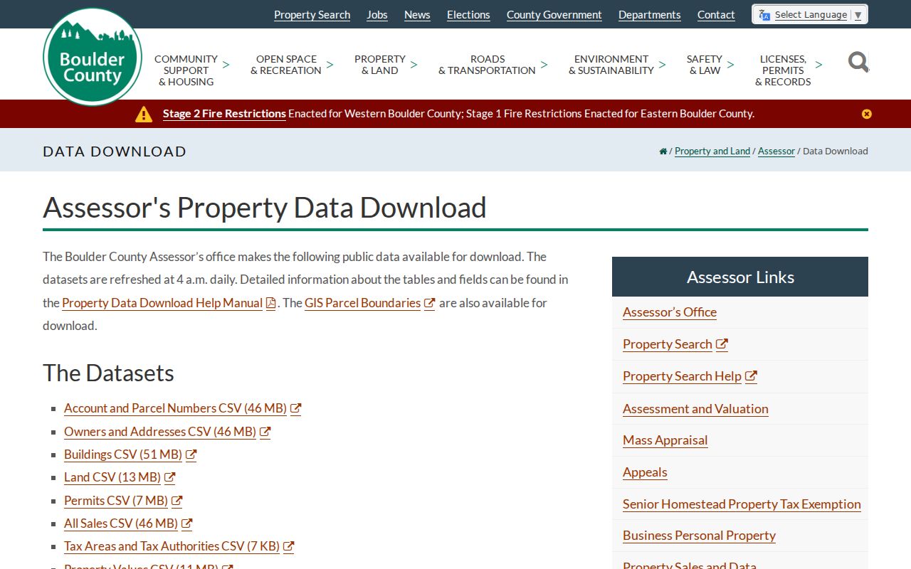 Louisville ZIP code Boulder County assessor data downloads